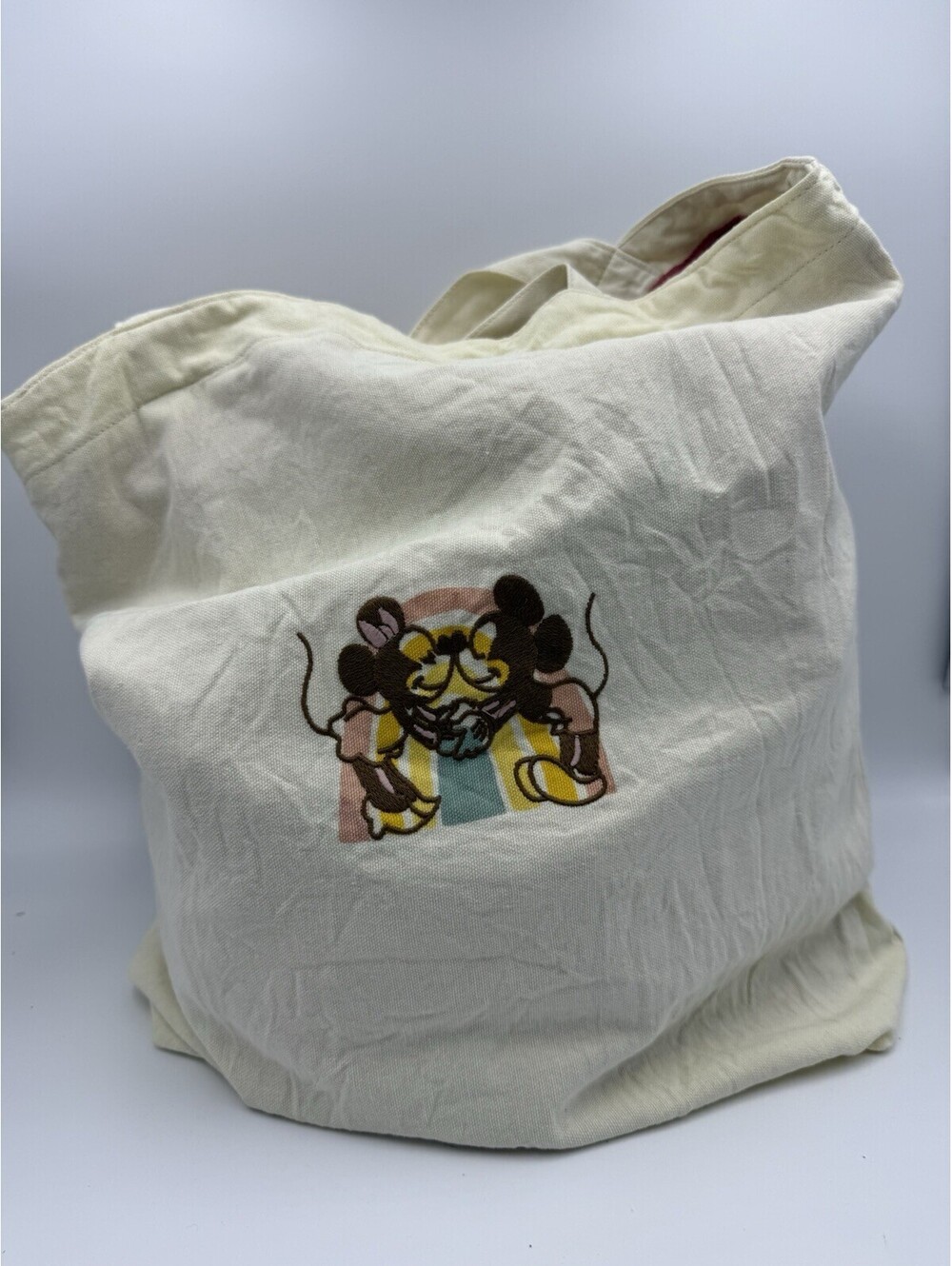 Disney Mickey Minnie Mouse Vintage Canvas Tote Bag Rainbow